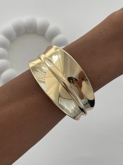 Özel Seri Ortası Çizgi Detay Gold Kalın Kelepçe Bileklik