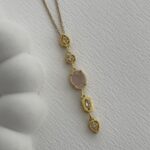 Çelik Pembe Kaplan Gözü Geometrik Tasarım Gold Y Kolye