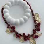 Özel Seri Bordo Boncuk & Gold Charm Detay Kolye