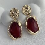 Özel Seri Gold Soyut Tasarım Bordo Küpe