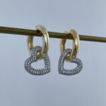 Özel Seri Zirkon Taşlı Kalp Tasarım Gold Küpe