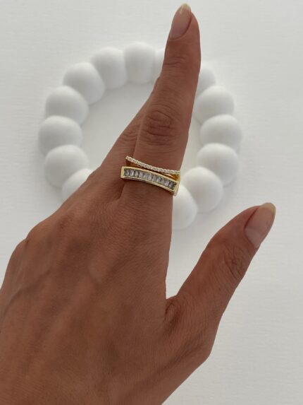 Özel Seri Zirkon & Baget Taşlı İkili Gold Ayarlanabilir Yüzük