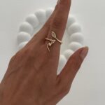 Özel Seri Zirkon Taşlı İkili Damla Tasarım Gold Ayarlanabilir Yüzük