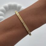 Çelik Geometrik Desen Zirkon Taşlı Gold Kelepçe Bileklik
