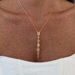 Çelik Saydam Baget Taşlı Geometrik Tasarım Gold Y Kolye