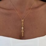 Çelik Açık Kahve Baget Taşlı Geometrik Tasarım Gold Y Kolye