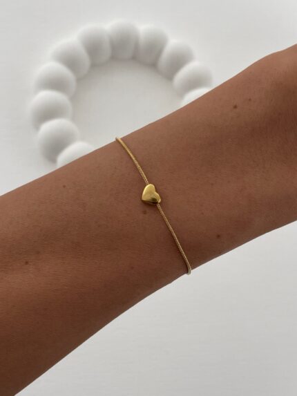 Çelik Mini Kalp Tasarım Gold Bileklik