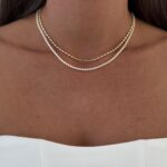 Özel Seri Zirkon Taşlı Su Yolu & Arpa Zincir İkili Gold Kolye