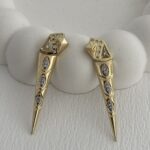 Özel Seri Zirkon Taşlı Geometrik Tasarım Gold Küpe