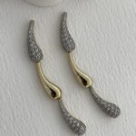 Özel Seri Zirkon Taşlı Damla Tasarım Gold Küpe