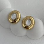 Çelik Sedef Detay Oval Tasarım Gold Küpe
