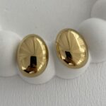 Çelik Oval Tasarım Vintage Gold Küpe