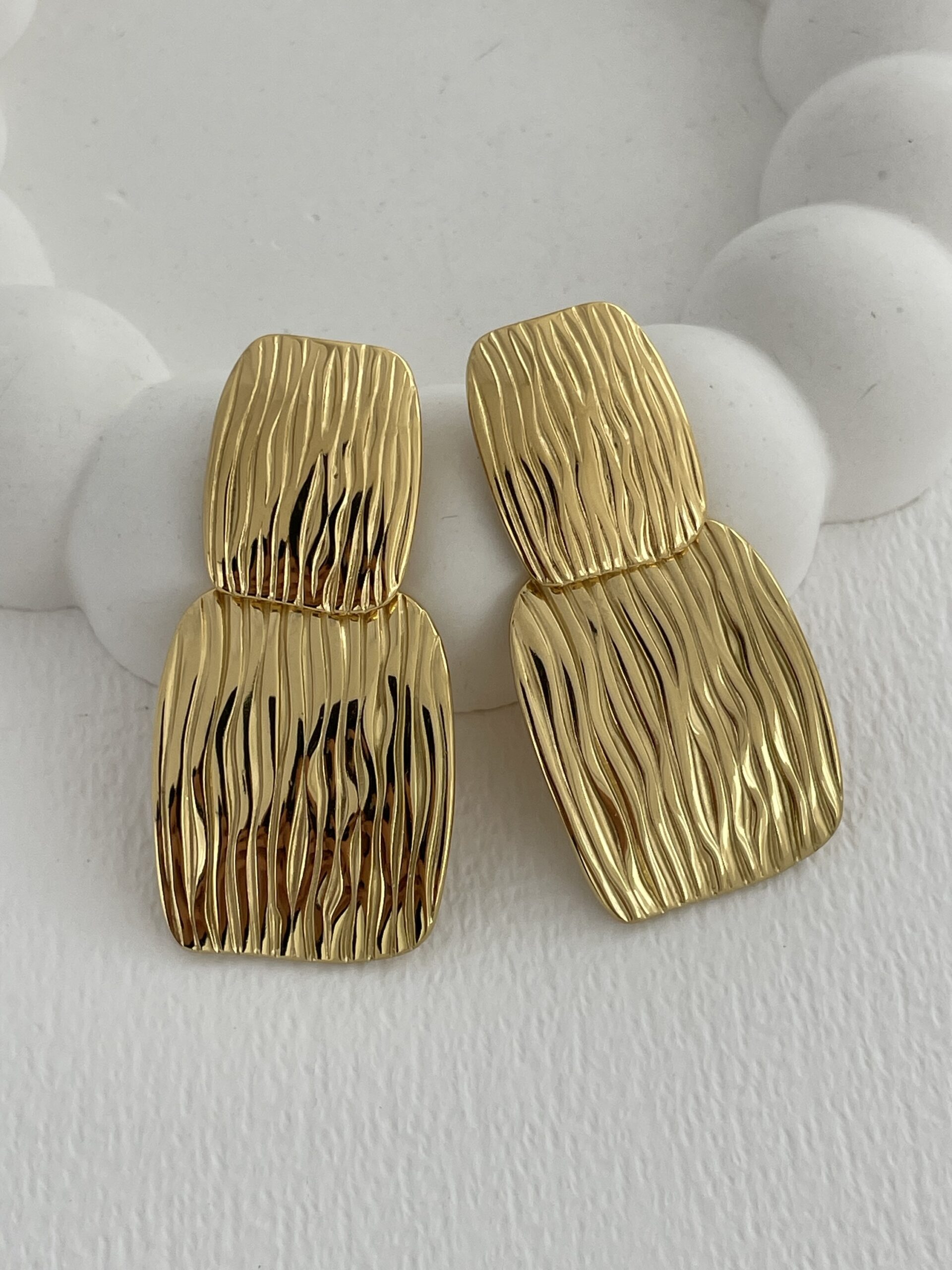 img_9726-2 Çelik Desenli İkili Geometrik Tasarım Gold Küpe