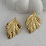 Çelik Yaprak Tasarım Gold Küpe