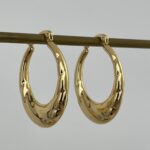 Çelik Desenli Oval Tasarım Gold Halka Küpe