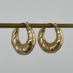 Çelik Desenli Gold Halka Küpe