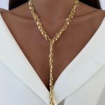 Özel Seri Saçak Yaprak Tasarım Gold Y Kolye