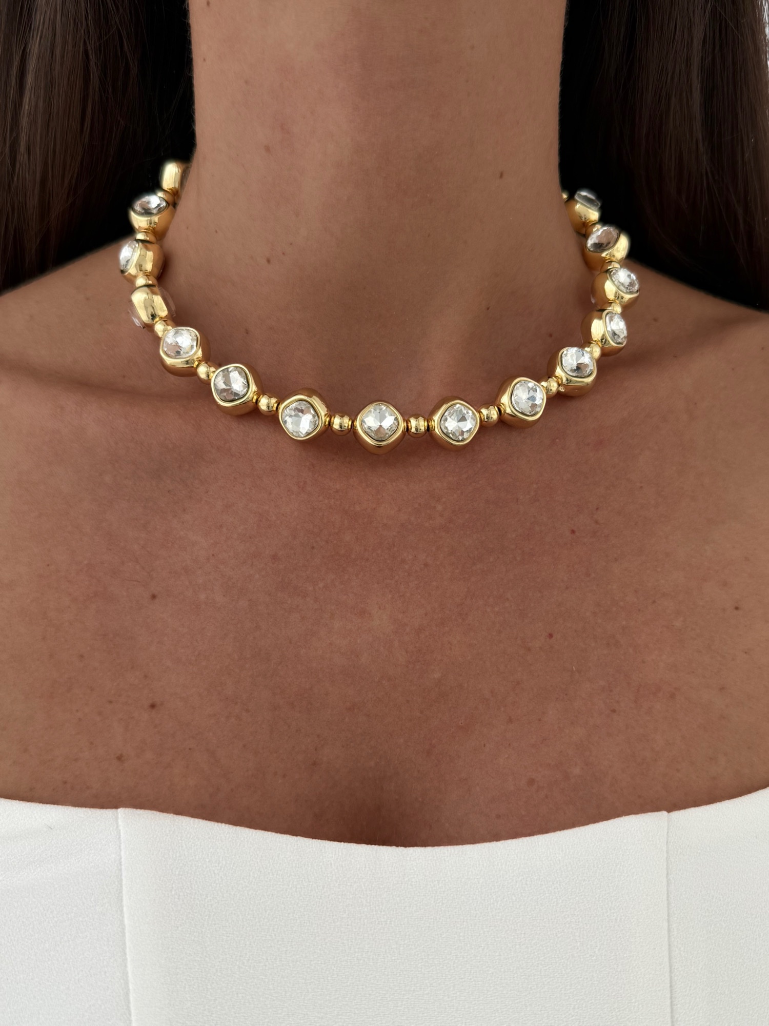 img_3104-4 Özel Seri Çift Tarafı Zirkon Taşlı Gold Yuvarlak Choker Kolye