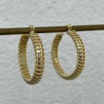 Özel Seri Tırtık Tel Çevrili Gold Halka Küpe
