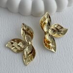 Özel Seri Orta Boy İç içe Yaprak Tasarım Gold Küpe