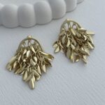 Özel Seri Saçak Yaprak Tasarım Gold Küpe