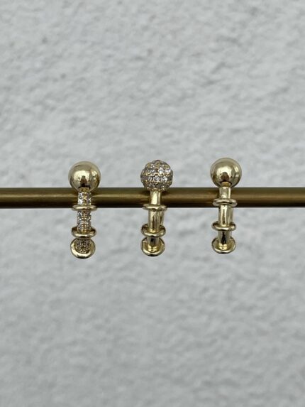 Özel Seri Zirkon Taşlı Kemik Tasarım Üçlü Halka Gold Küpe Seti