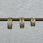 Özel Seri İki Sıra Zirkon Taşlı Üçlü Halka Gold Küpe Seti