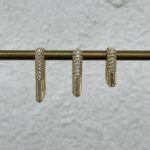 Özel Seri Zirkon Taşlı Üçlü Dikdörtgen Halka Gold Küpe Seti