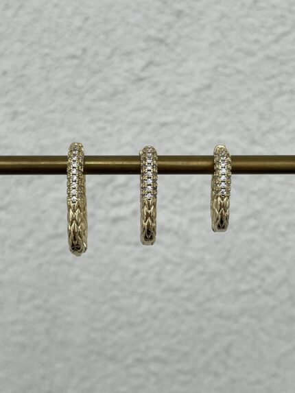 Özel Seri Zirkon Taşlı Üçlü Oval Halka Gold Küpe Seti