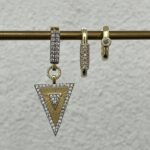 Özel Seri Zirkon Taşlı Geometrik Üçlü Halka Gold Küpe Seti