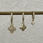 Özel Seri Zirkon Taşlı Çiçek Üçlü Halka Gold Küpe Seti