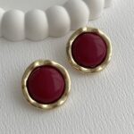 Özel Seri Kenarları Desenli Bordo Mineli Gold Küpe