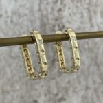 Özel Seri Zirkon Taşlı Büyük Dikdörtgen Gold Küpe