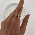 Özel Seri Zirkon Taşlı Üçlü Top Tasarım Gold Ayarlanabilir Yüzük