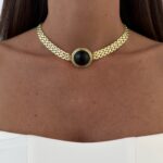 Özel Seri Siyah Kemik Hasır Zincir Gold Kolye