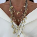 Özel Seri Mini Charmlı Gold & Gümüş Altı Sıra ZR Kolye