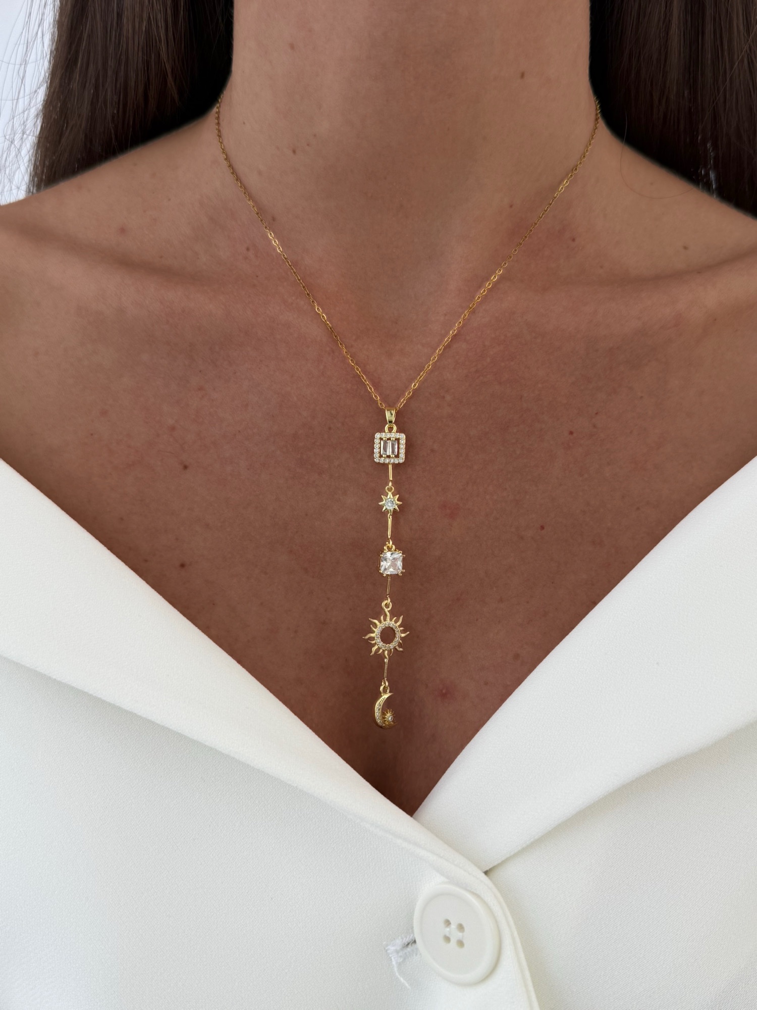 img_1890-6 Özel Seri Zirkon Taşlı Güneş & Ay Tasarım Gold Y Kolye