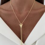 Özel Seri Zirkon Taşlı Üçgen Tasarım Gold Top Zincir Y Kolye