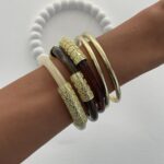 Özel Seri Kahverengi & Krem ZR model Çoklu Gold Bileklik Seti