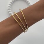 Çelik İnce Düz Gold Ajda Bileklik 65mm