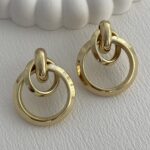 Özel Seri İkili İç İçe Halka Tasarım Gold Küpe