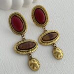 Özel Seri Eskitme ZR Model Bordo & Gold Küpe