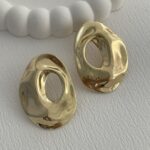 Özel Seri Soyut Tasarım Gold Oval Küpe