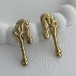 Çelik Desenli Damla Tasarım Gold Küpe