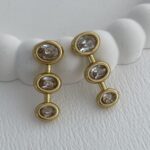 Çelik Baget Taşlı Üçlü Oval Tasarım Gold Küpe