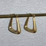 Çelik Geometrik Tasarım Gold Halka Küpe
