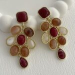 Özel Seri Bordo & Kahverengi MNG Damla Tasarım Gold Küpe