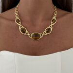 Özel Seri Kahverengi Mineli MNG Model Gold Kolye