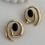 Özel Seri Siyah Soyut Spiral Tasarım Gold Küpe