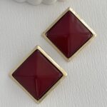 Özel Seri Bordo Kemik Detay Kare Tasarım Gold Küpe